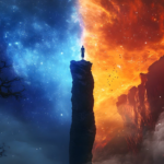 monk, balance, cosmos, duality, destiny, silhouette, mystery, energy, film, epic, generated by ai